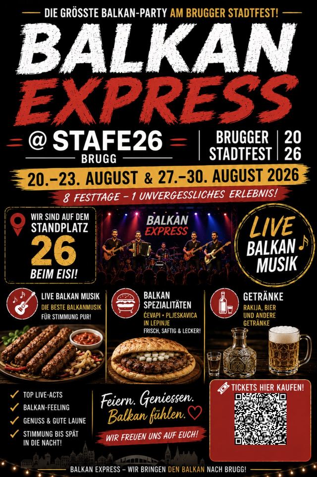 Plakat Balkan Express am Brugger Stadtfest 2026